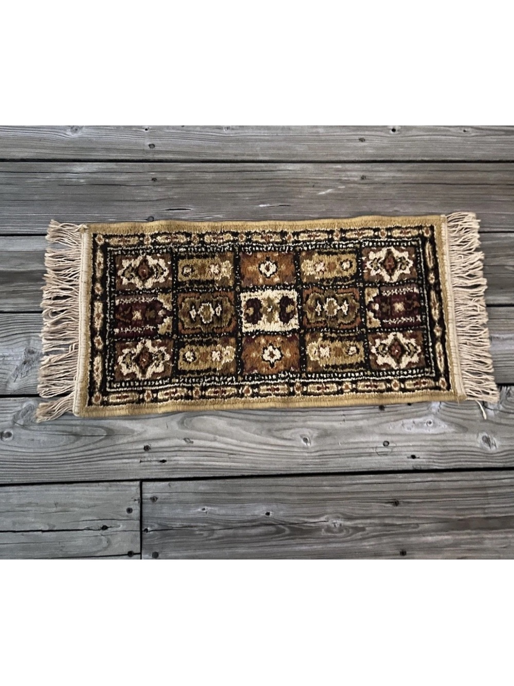 Vintage Wool Bohemian Style Accent Rug Fringe Boho Oriental Floral 31x13.5in